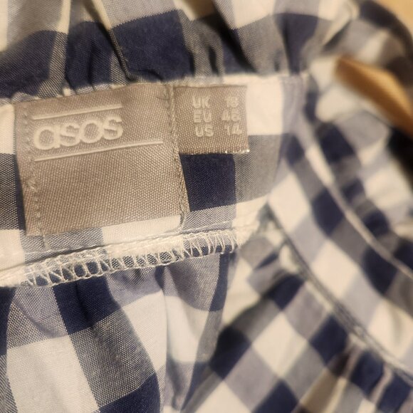 ASOS Blue & White Gingham Belted Midi Skirt Ruffled Waist Size US 14 UK 16 - Picture 7 of 15